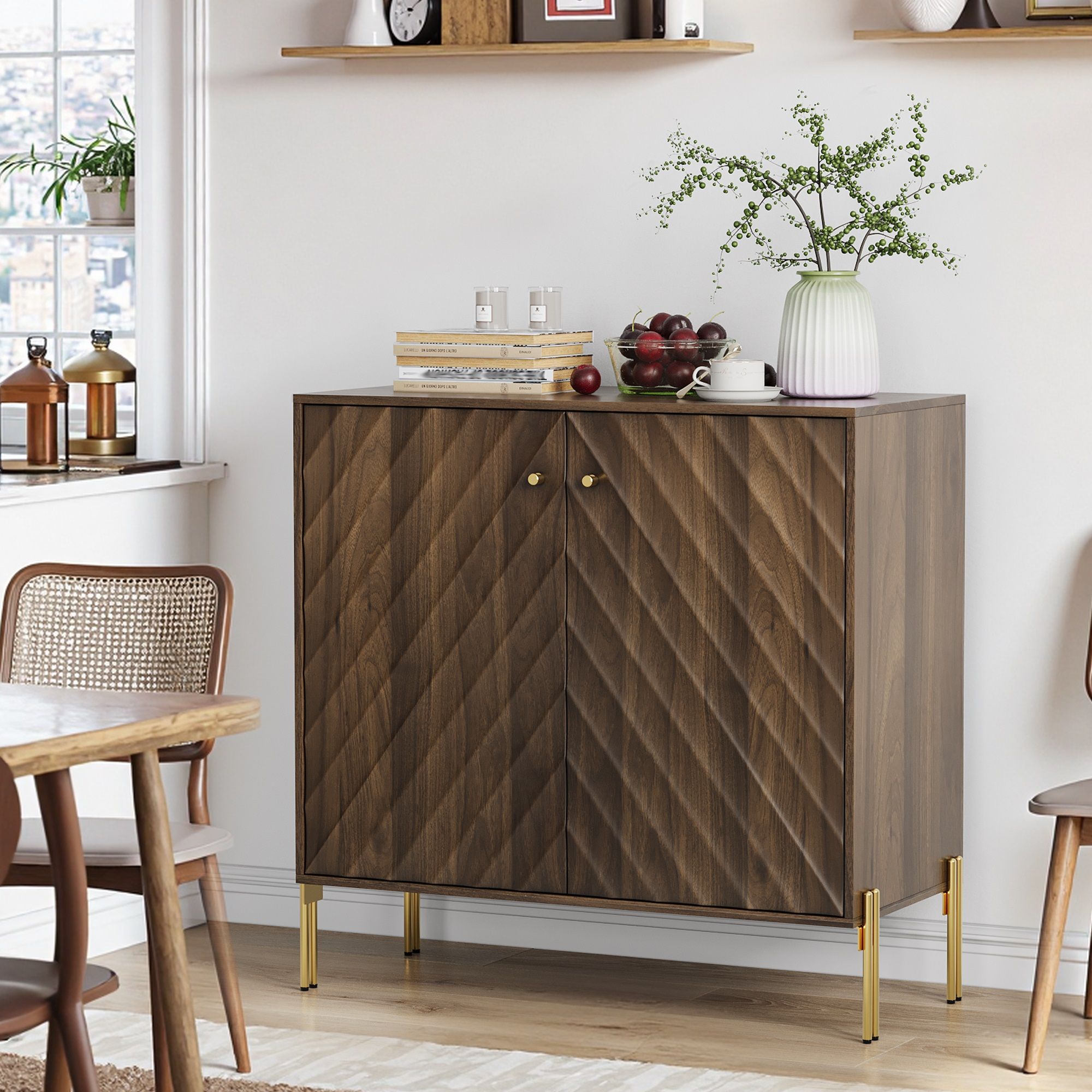 Console Entry Cabinet, Sideboard Buffet With Storage For Entry, Living Room - Walnut