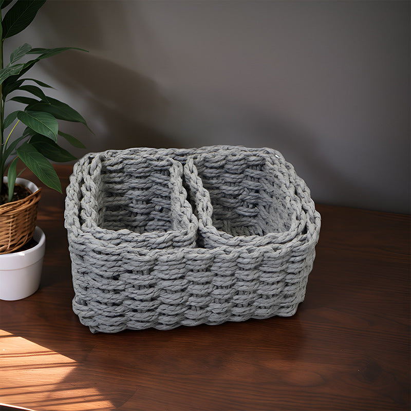 3-Piece Handmade Straw-Woven Paper-Rope Storage Baskets (Bath, Home, & Office Use)