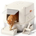 【For Big Cats】Extra Large Stainless Steel Cat Litter Box with Lid XL Enclosed Metal Litter Box for Large Cats, Features High Sidewalls, Removable Cover, Leak-Proof, Non-Stick, Easy to Clean, Beige Color