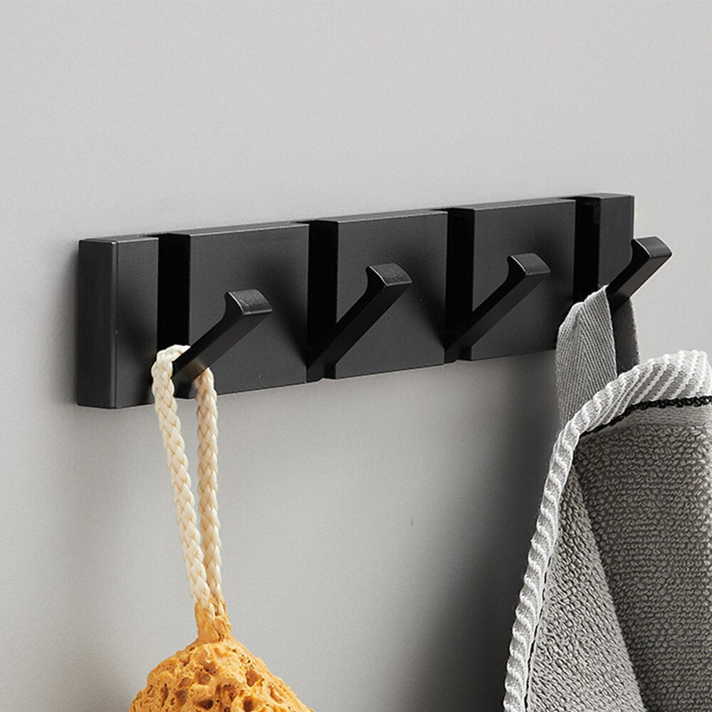 Black Gold, Folding Towel Hanger 2way Installation Wall Hooks Coat Clothes Towel Umbrella Leash Holder for Bathroom Kitchen Bedroom Hallway Pantry Laundry Entry Patio Pets
