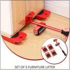 Heavy Duty Furniture Lifter with 4 Sliders for Easy Heavy Furniture Moving, Adjustable Height [Load Capacity: 600Lbs per Wheel] Red and Yellow