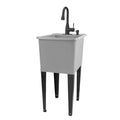 Tehila Space Saver Freestanding Grey Utility Sink with Black Finish Low-Profile Pull-Down Faucet
