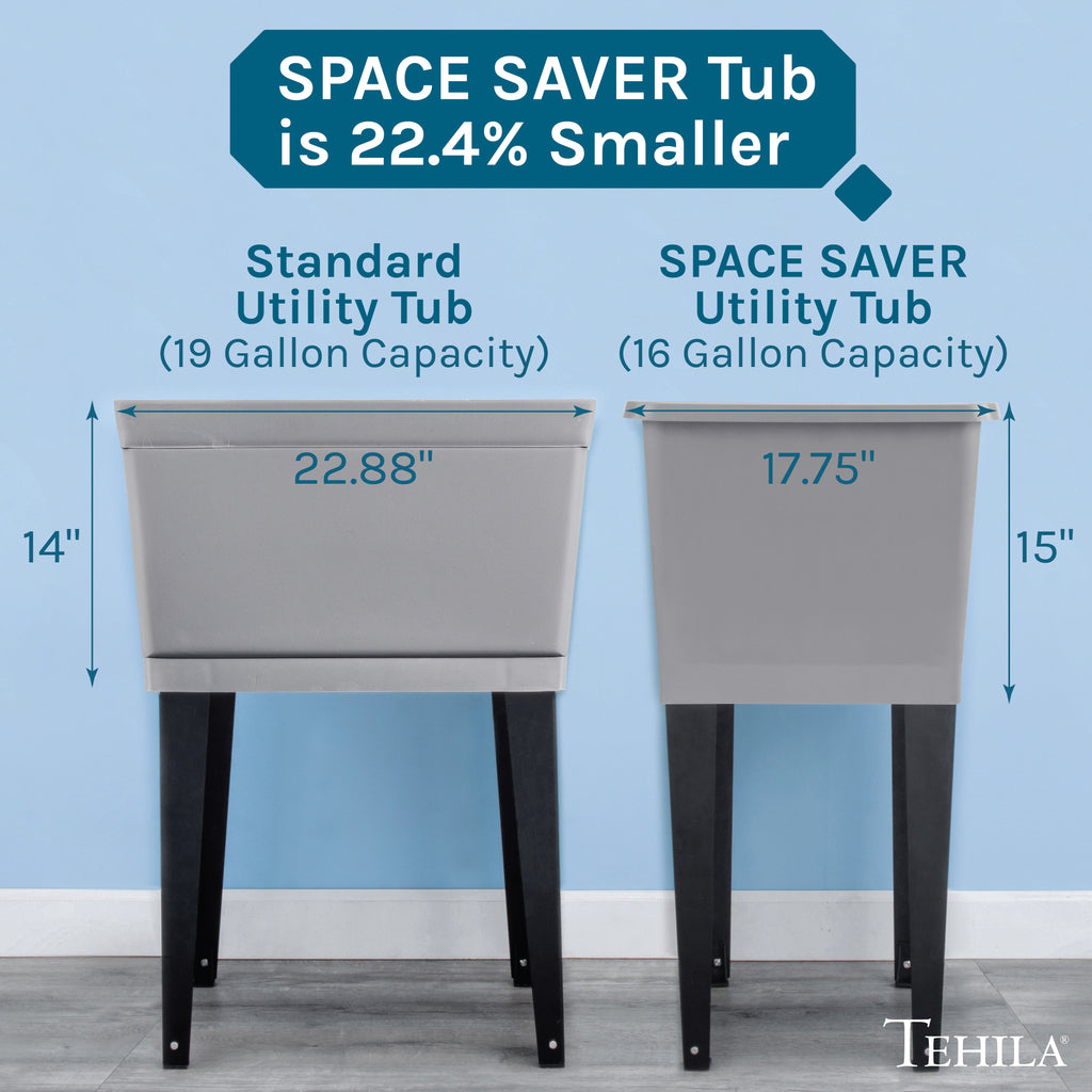 Tehila Space Saver Freestanding Grey Utility Sink with Black Finish Low-Profile Pull-Down Faucet