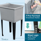 Tehila Space Saver Freestanding Grey Utility Sink with Black Finish Low-Profile Pull-Down Faucet
