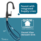 Tehila Space Saver Freestanding White Utility Sink with Black Finish Low-Profile Pull-Down Faucet