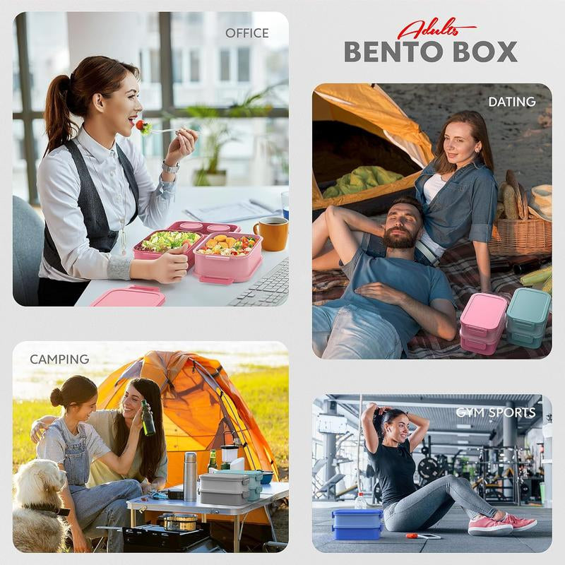 Adult Lunch Box Kids 3 Layers Stackable,Bento Lunch Box 72Oz Large Capacity Leak-Proof with Sauce Containers for Work,School,Outside Tableware Grey