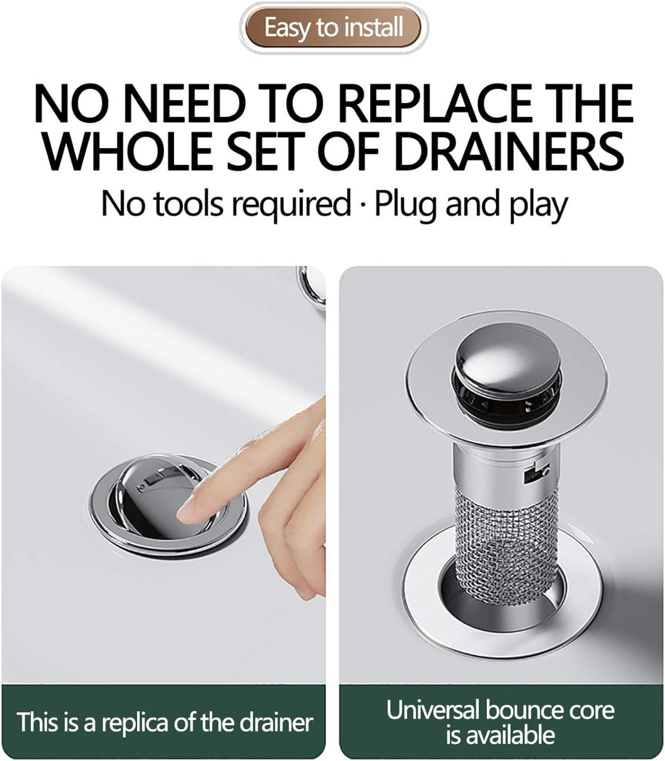 Bathroom/Kitchen Sink Drain Stainless steel  Strainer Sink Stopper Bath Plug Pop-Up Bounce Core Basin Drain Filter Hair Catcher Universal