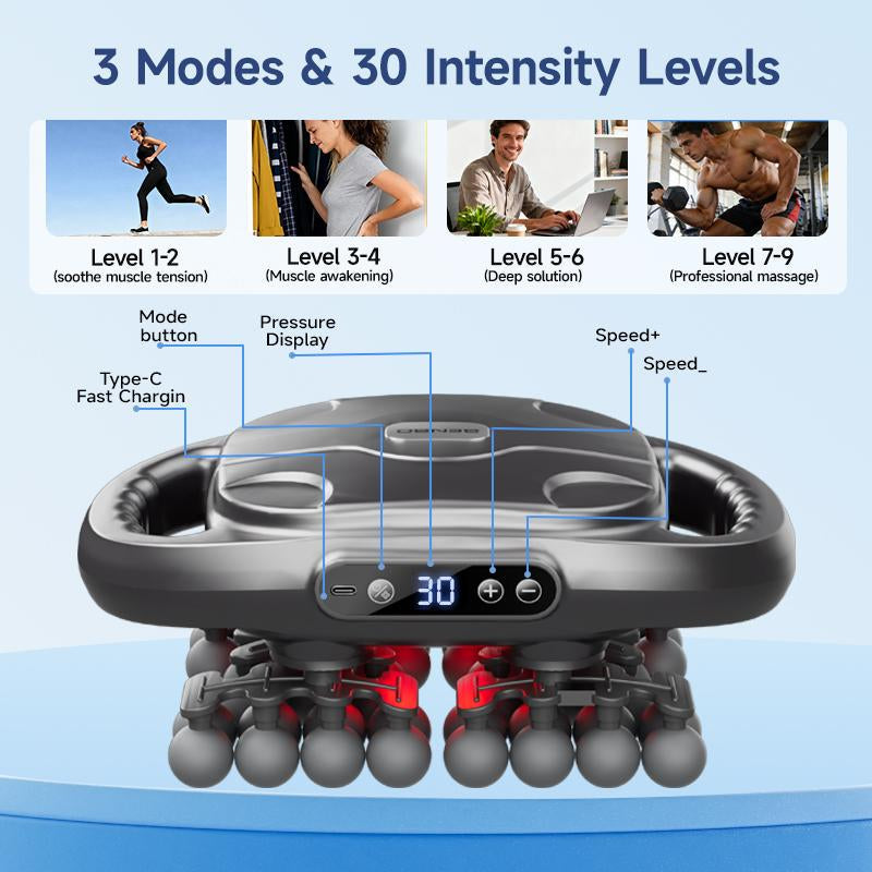 42-Ball Massage Gun 30-Level Intensity, 9 Massage Modes Quiet Muscle Massager, Red Light Therapy