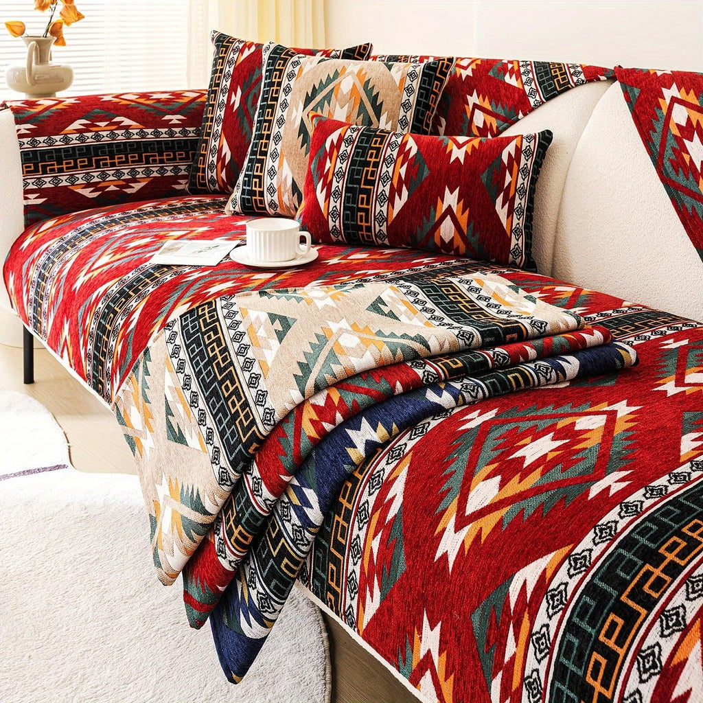 Boho Winter Couch Cover - Chic Snow Chenille Pet Protector