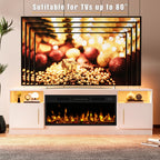 70Inch Cable Management Television Stand with Electric Fireplace, Wood White