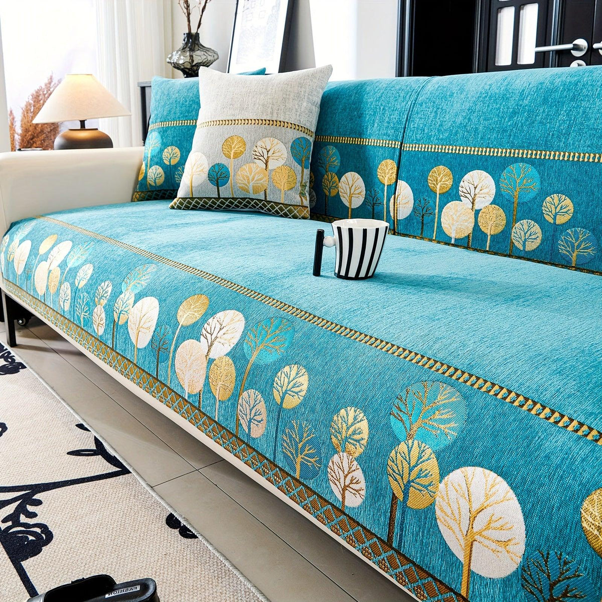 Autumn Trees Boho Chenille Sofa Cover Pet/Kid friendly