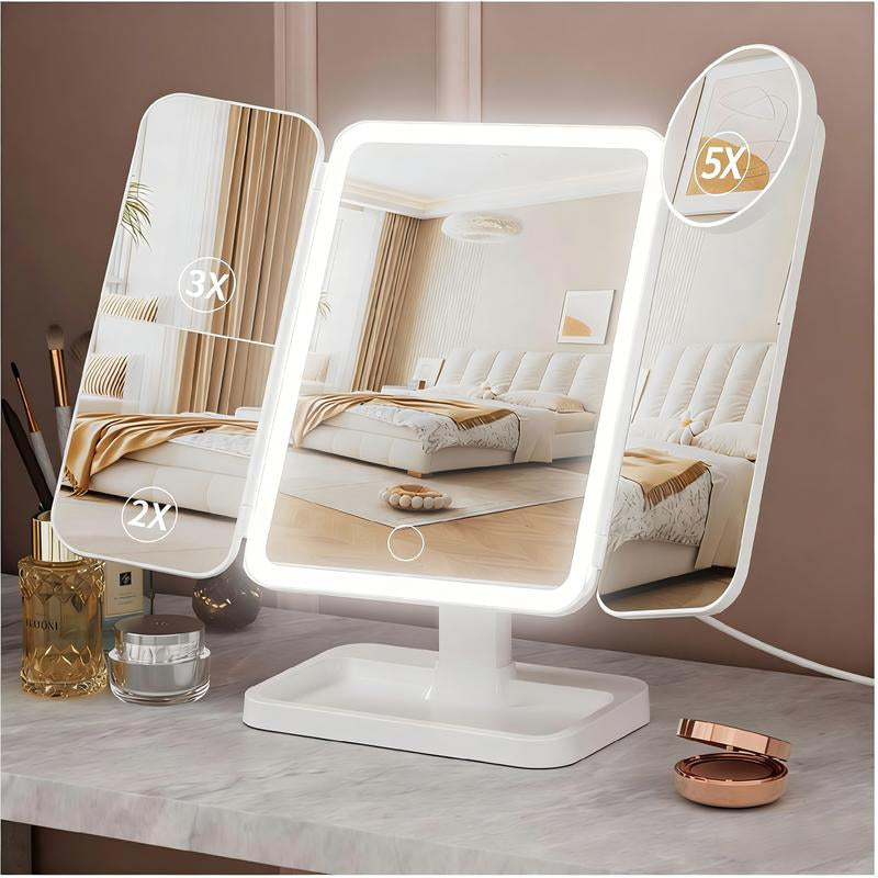 Great Gift! KEIMI Portable LED Light Makeup Mirror, Adjustable Touch Lighting, 2X/3X/5X Magnification Foldable Vanity Mirror