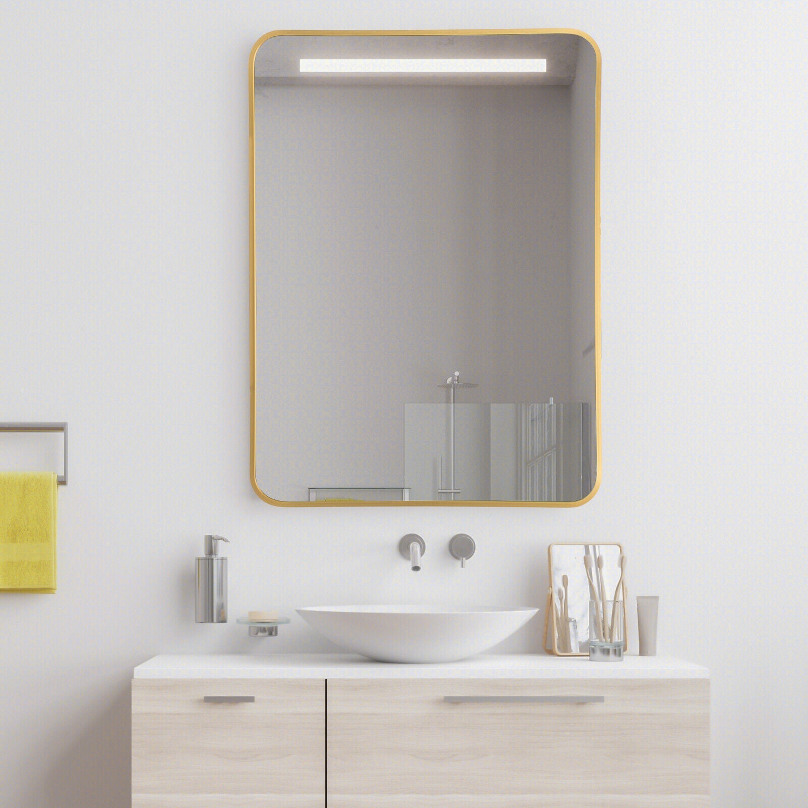 Metal Framed Bathroom Mirror with Rounded Corners