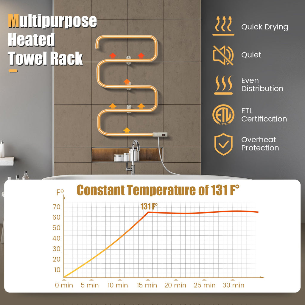 100W Electric Towel Warmer Drying Rack, Freestanding Towel Rack Warmer or Wall Mounted Towel Rack Warmer Silver