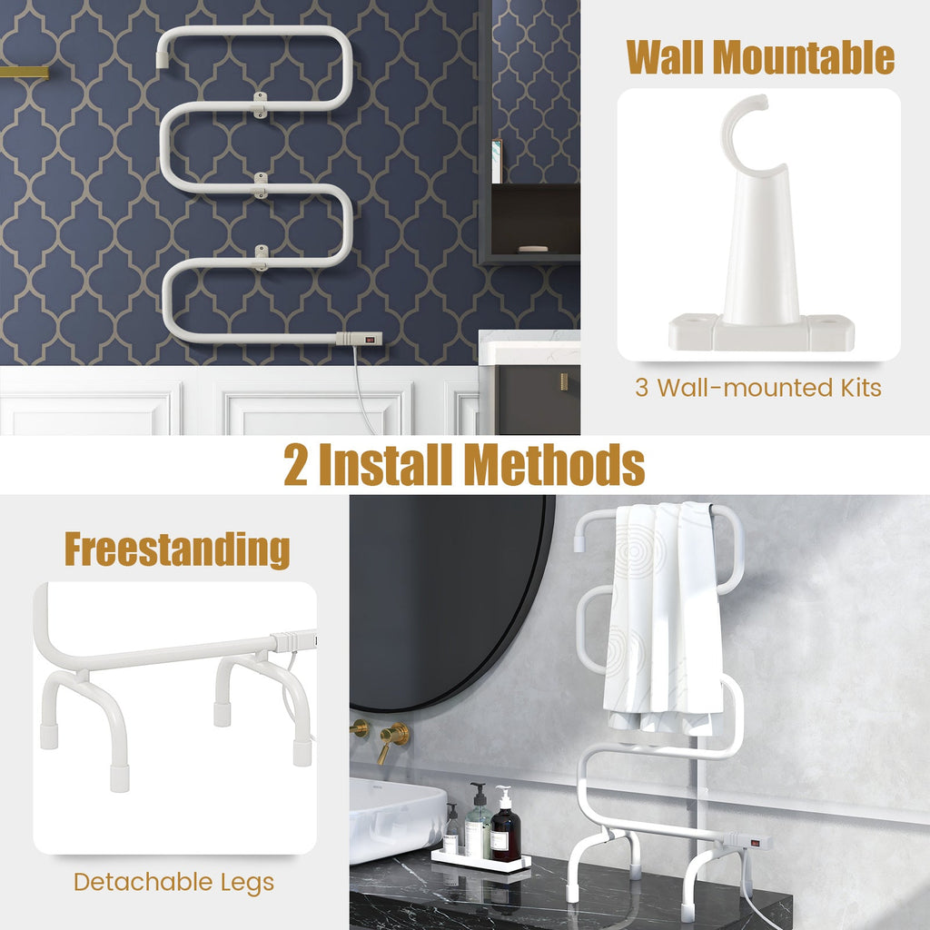 100W Electric Towel Warmer Drying Rack, Freestanding Towel Rack Warmer or Wall Mounted Towel Rack Warmer Silver