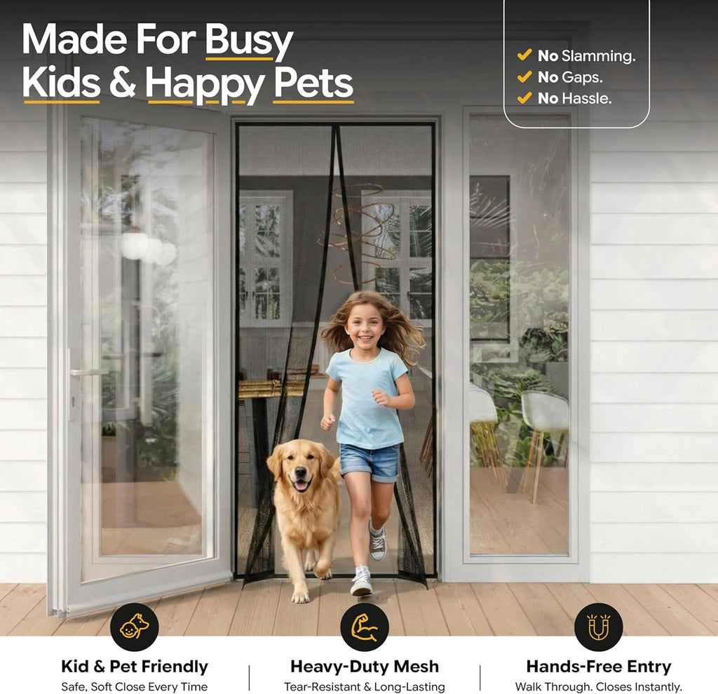 AUGO Heavy Duty Magnetic Screen Door - Self-Sealing for Ultimate Bug Protection