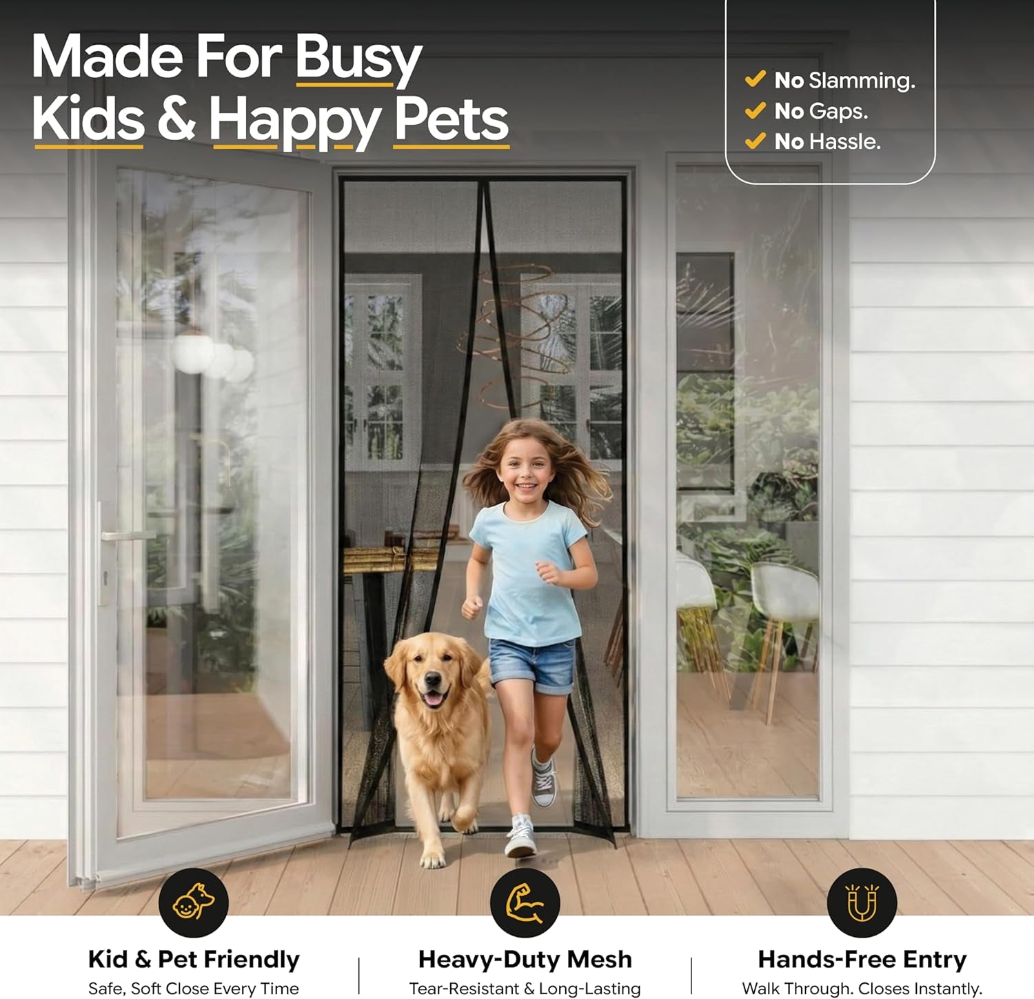 AUGO Heavy Duty Magnetic Screen Door - Self-Sealing for Ultimate Bug Protection
