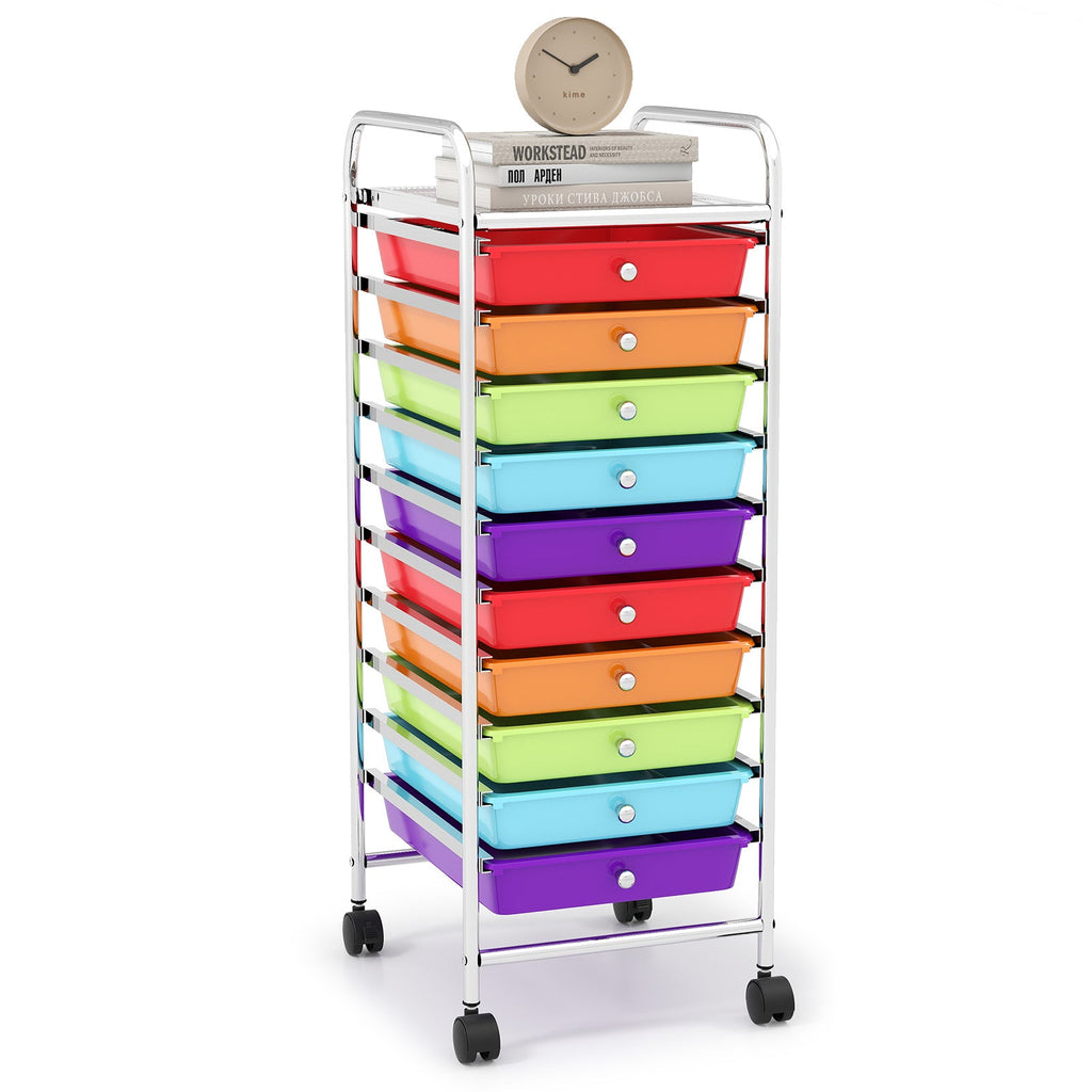 10 Drawer Rolling Storage Cart Organizer with 4 Universal Casters