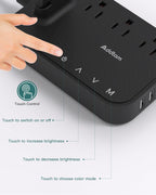 Addtam LED Touch Desk Lamp, Power Strip with 3 Outlets 4 USB Charging Ports(2 USBC)