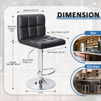 Modern PU Leather Adjustable Swivel Bar Stools, Armless Hydraulic Kitchen Counter Barstools, Extra Height Square Island Barstools with Back, Set of 2 (Black)