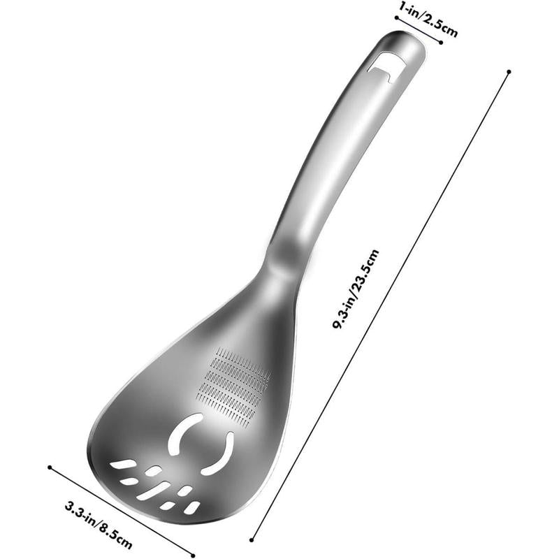 Heavy Duty Food Grade Stainless Steel: Multifunction Potato Masher w Slotted Spoon, Egg Separator, Grinder Kitchen Gadget, Easy Clean & Dishwasher Safe.