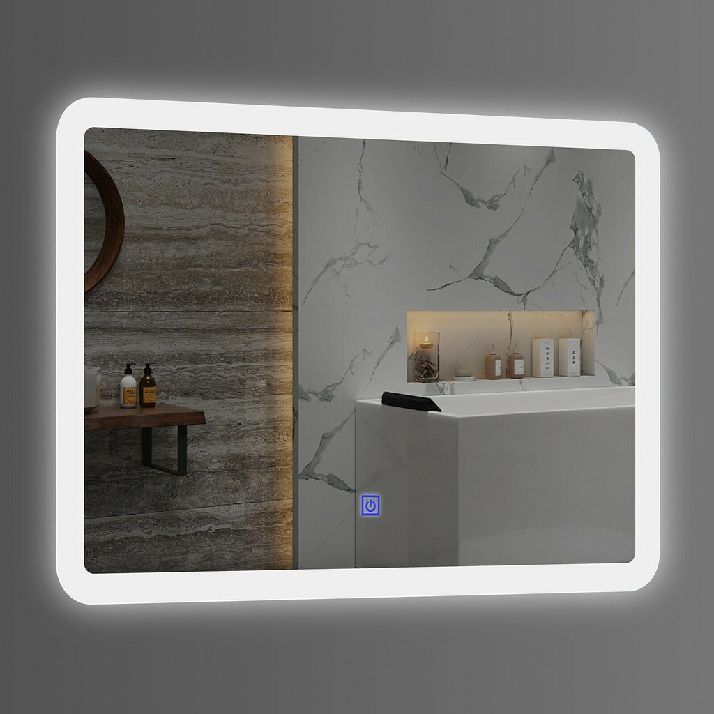 LED Wall-mounted Bathroom Rounded Arc Corner Mirror with Touch Control 28x20 Inch