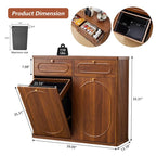 Giratree Tilt Out, Wood Kitchen Garbage Bin with Drawer, Fluted 10 Gallon Laundry Hamper