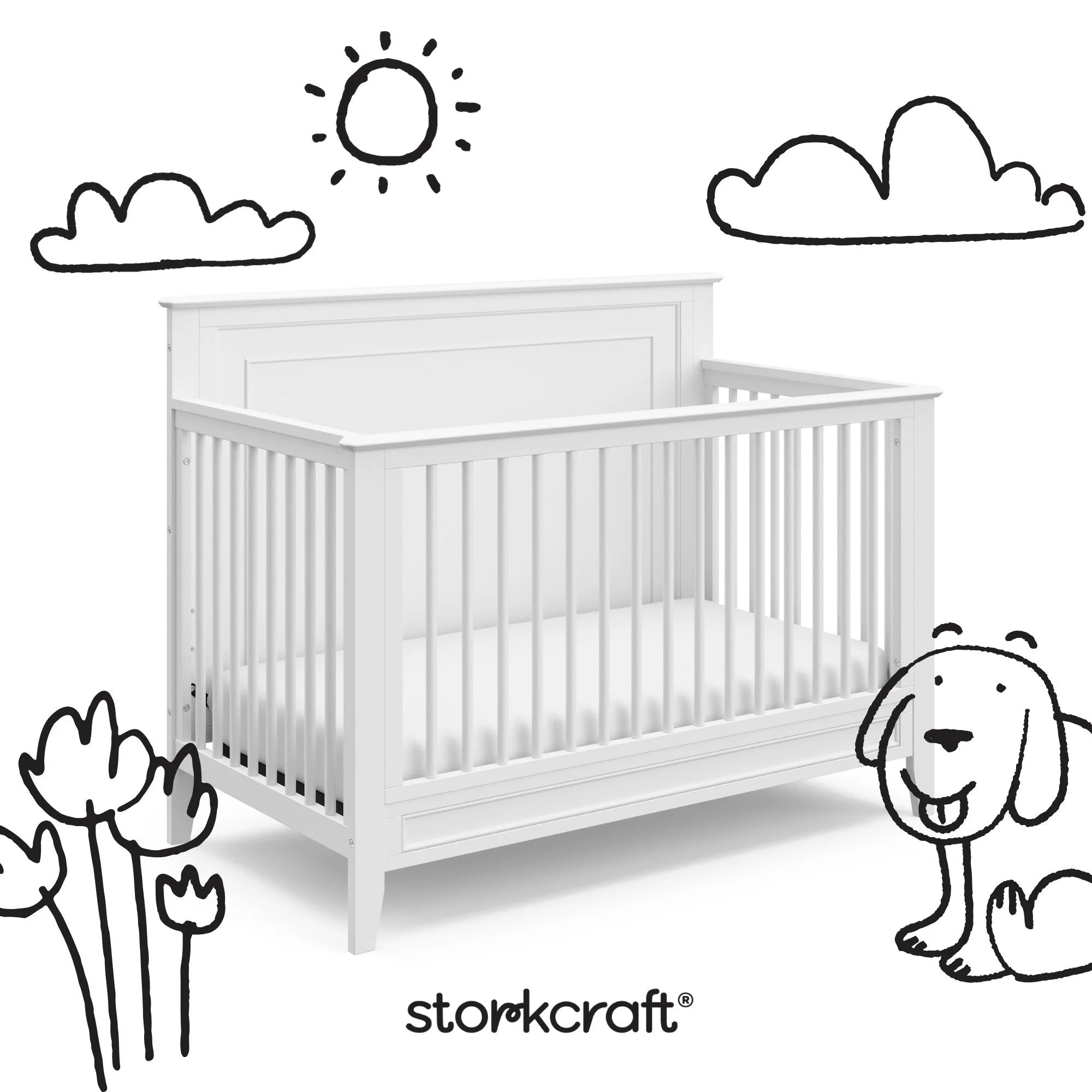 Solstice 5-In-1 Convertible Baby Crib, White