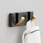 Black Gold, Folding Towel Hanger 2way Installation Wall Hooks Coat Clothes Towel Umbrella Leash Holder for Bathroom Kitchen Bedroom Hallway Pantry Laundry Entry Patio Pets
