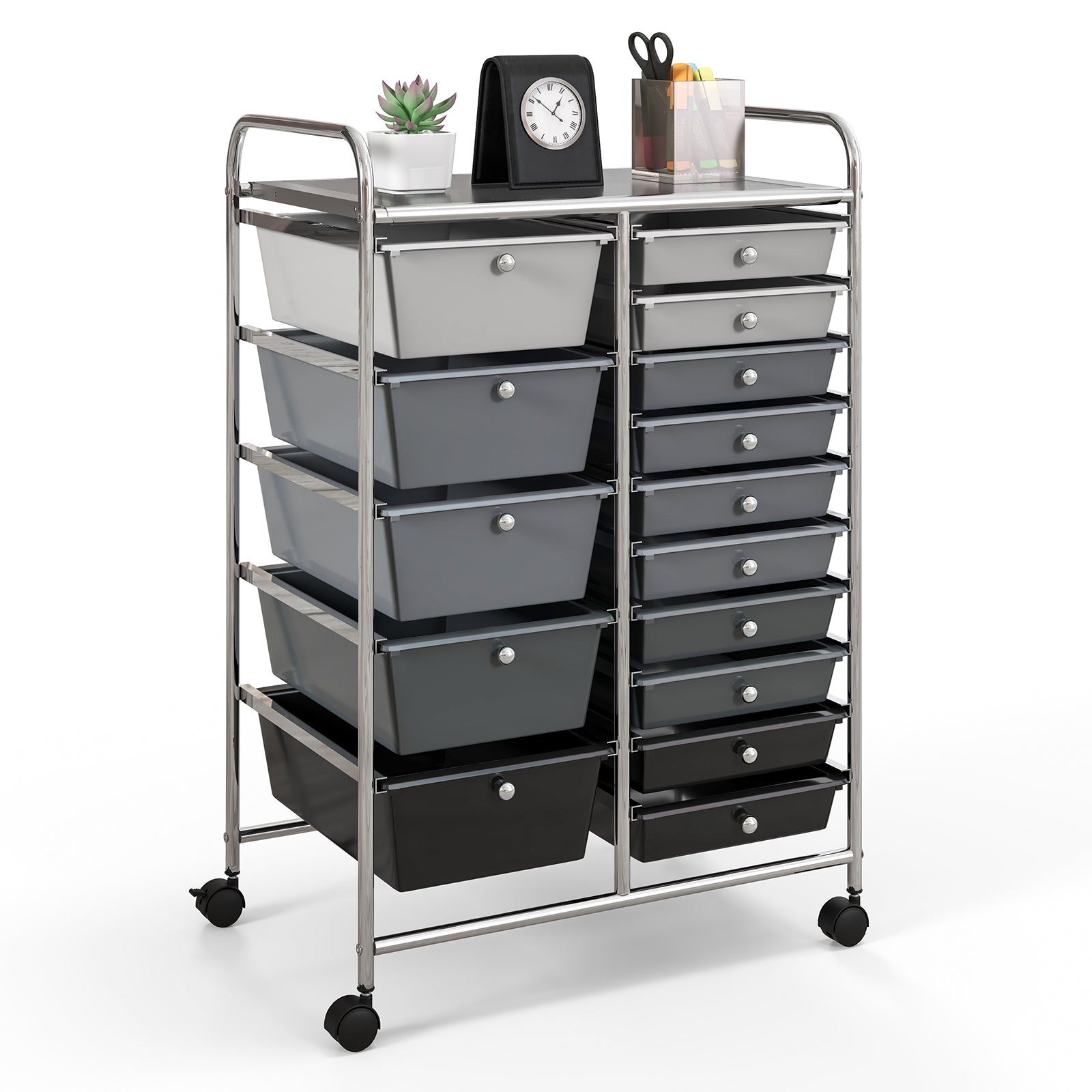 15-Drawer Utility Rolling Cart with Drawers Multi-Use Storage-Icecream Multicolor