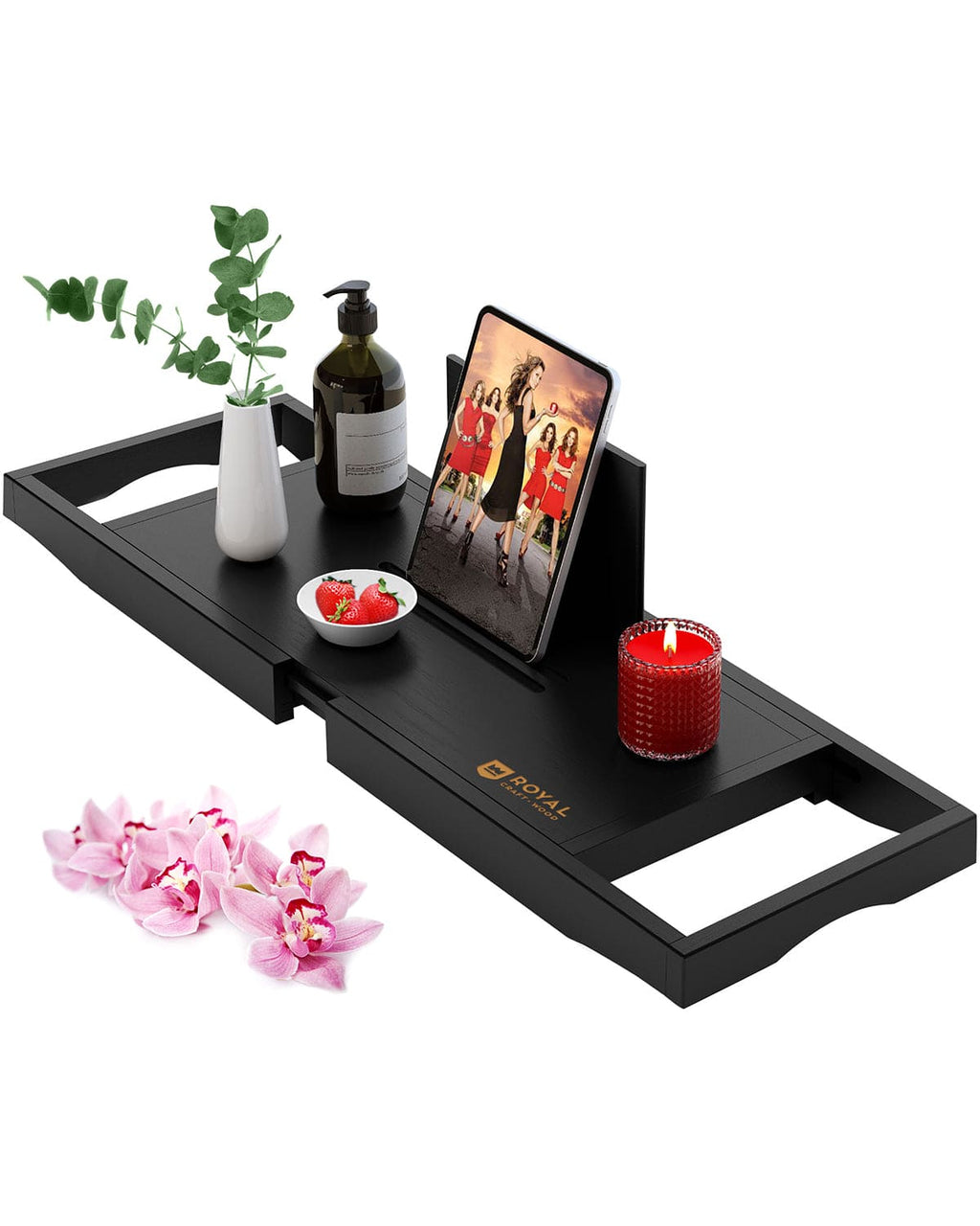 Bamboo Bath Caddy Tray Lite, Black