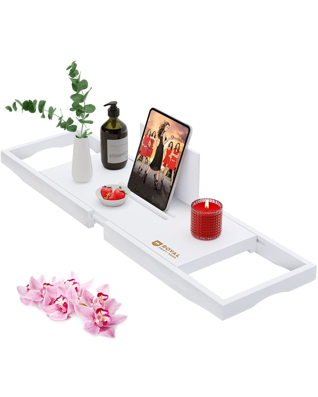 Bamboo Bathtub Caddy Tray Lite, White