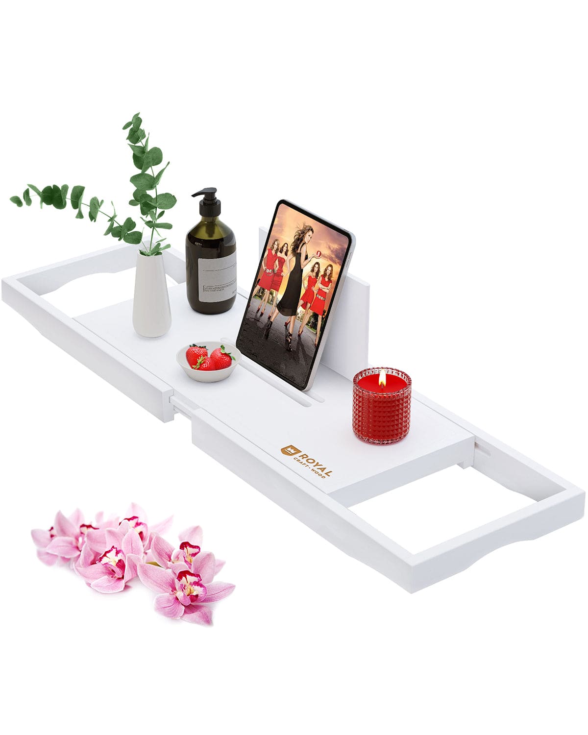 Bamboo Bathtub Caddy Tray Lite, White