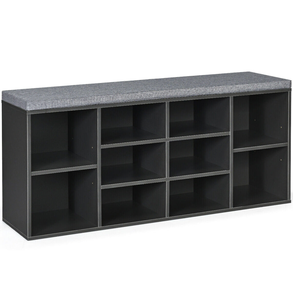 10-Cube Organizer Shoe Storage Bench with Cushion for Entryway