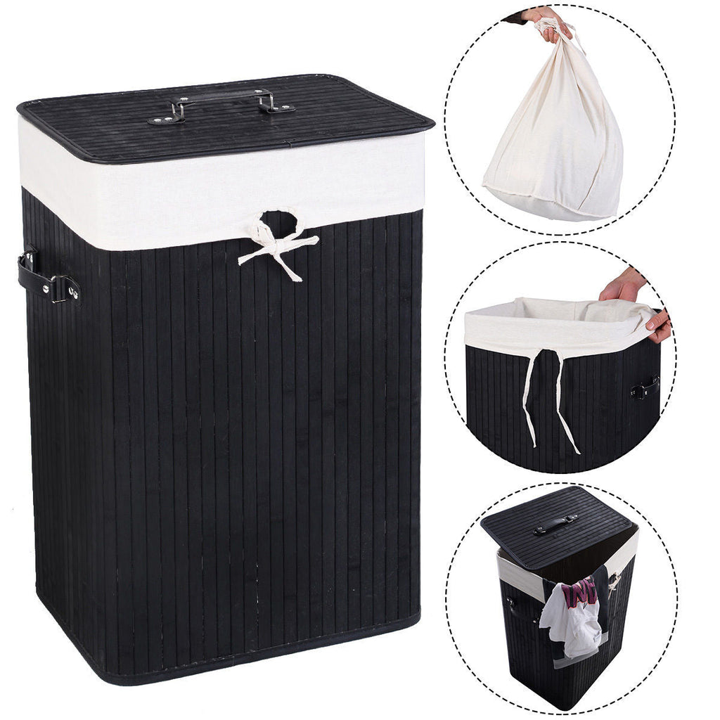 19 Gal Rectangle Laundry Basket Bamboo Clothes Hamper with Handles and Lid, Various Colors Black, Natural, White