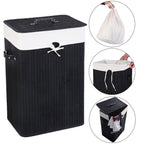 19 Gal Rectangle Laundry Basket Bamboo Clothes Hamper with Handles and Lid, Various Colors Black, Natural, White