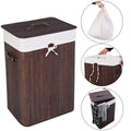 19 Gal Rectangle Laundry Basket Bamboo Clothes Hamper with Handles and Lid, Various Colors Black, Natural, White