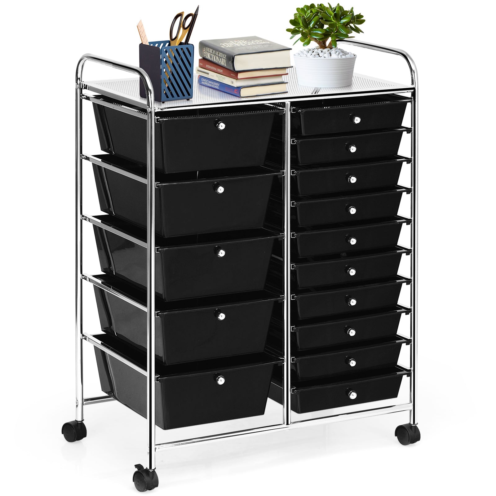 15-Drawer Utility Rolling Cart with Drawers Multi-Use Storage-Icecream Multicolor