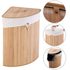 Corner Bamboo Hamper Laundry Basket in FOUR colors