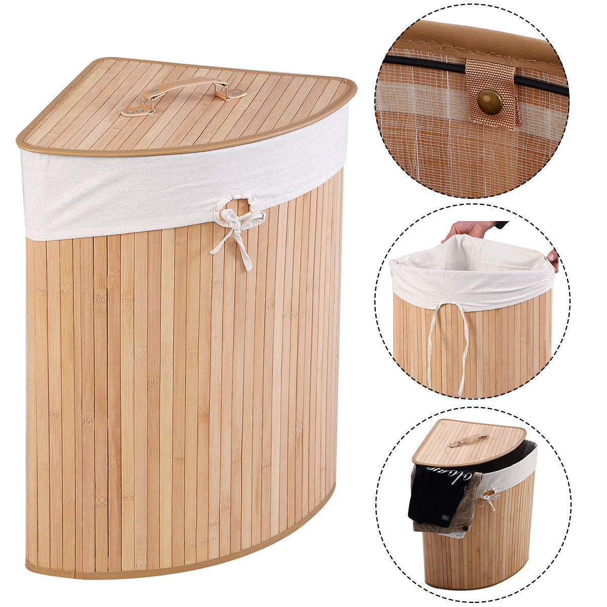 Corner Bamboo Hamper Laundry Basket in FOUR colors