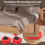 Heavy Duty Furniture Lifter with 4 Sliders for Easy Heavy Furniture Moving, Adjustable Height [Load Capacity: 600Lbs per Wheel] Red and Yellow