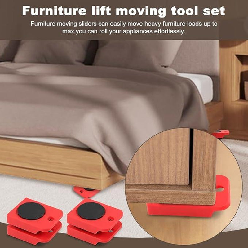 Heavy Duty Furniture Lifter with 4 Sliders for Easy Heavy Furniture Moving, Adjustable Height [Load Capacity: 600Lbs per Wheel] Red and Yellow