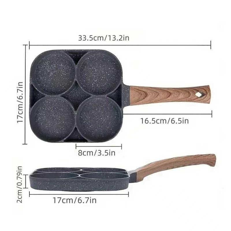 Non-Stick 4-Hole Star Egg Pan Cookware, Granite-Style Pancake Skillet with Wooden Handle, Small Frying Pan for Eggs, Omelets, Toast, Pancakes, Crepes, Sandwiches, Breakfast, Easy Clean, Kitchen Gadget, Multifunctional, Birthday Gift