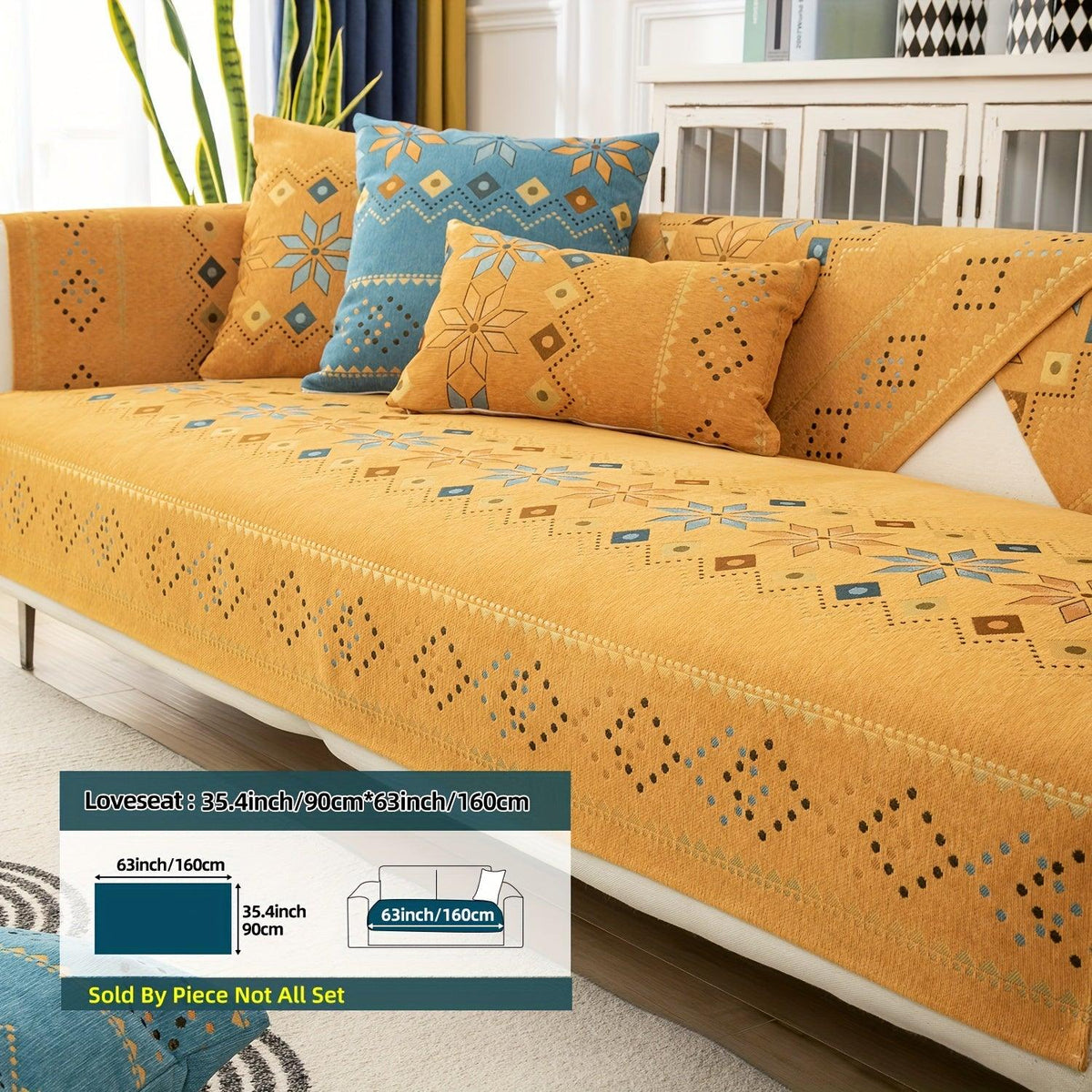 Geometric Bohemian Chenille Slipcovers Pet/Kid Friendly Washable