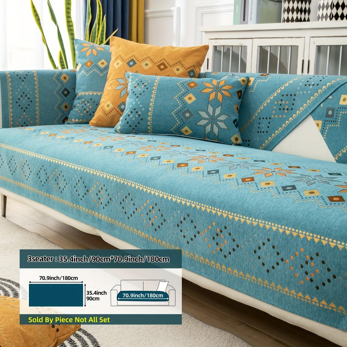 Geometric Bohemian Chenille Slipcovers Pet/Kid Friendly Washable