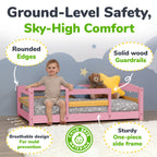 Crib Size Wooden Floor Bed Frame with Rails for Toddlers Age 1–3