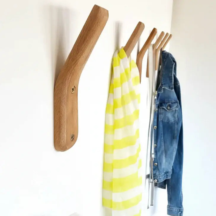 2-Pack Rustic Wooden Wall Hooks for Coats, Towels, Umbrellas, Bags and Hats