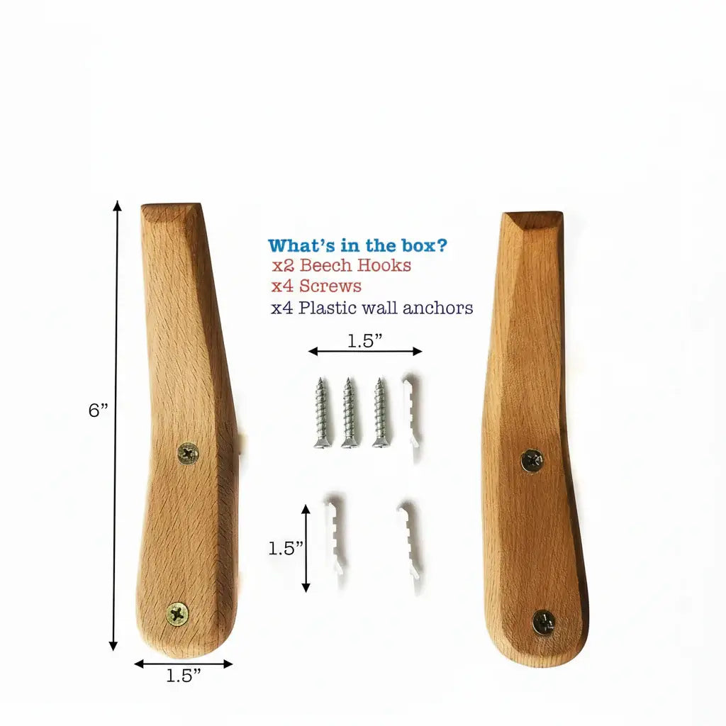 2-Pack Rustic Wooden Wall Hooks for Coats, Towels, Umbrellas, Bags and Hats