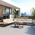 6-Pc Outdoor Sectional Sofa & Nesting Coffee Tables Set, Acacia Wood