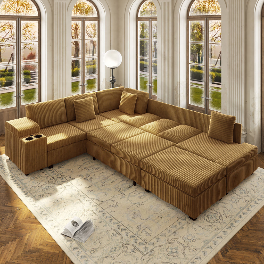 L-Shaped Sectional Sofa Set with Removable Ottoman